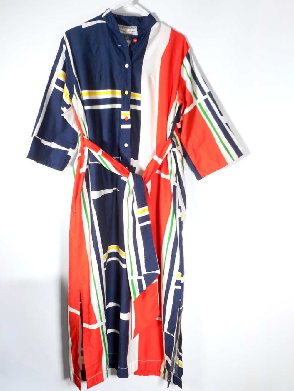 VTG 70s Catherine Ogust Penthouse Gallery Cotton Dress Caftan Forever Belted Mod